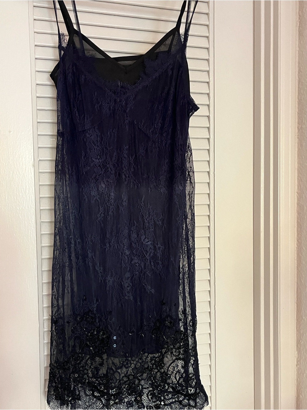 Diesel Women’s Black lace Dress, XS Floral Beaded Sequin,Adjustable Straps